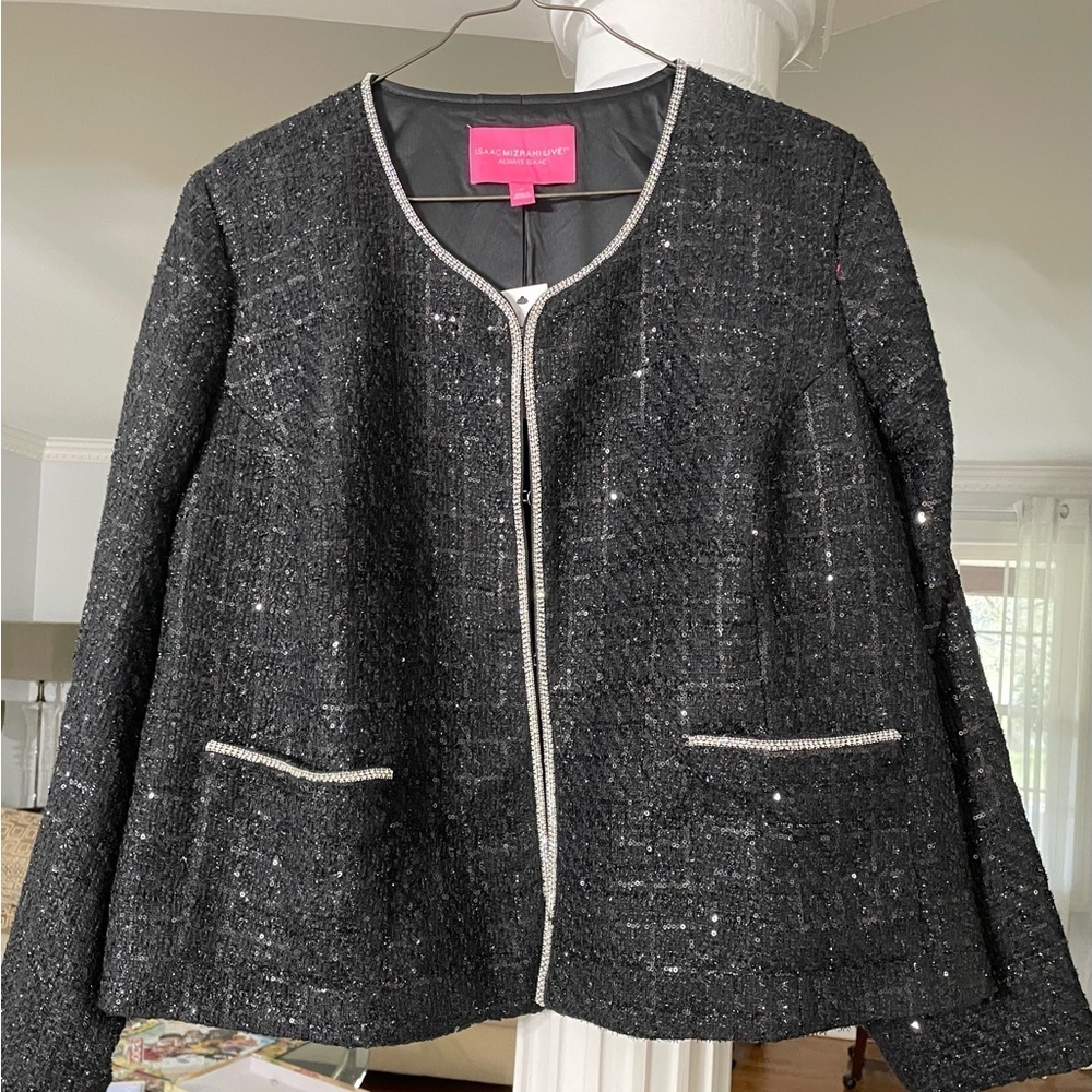 Izaacmizrahi Live always women’s size 2X plaid sequin Tweed Jacket